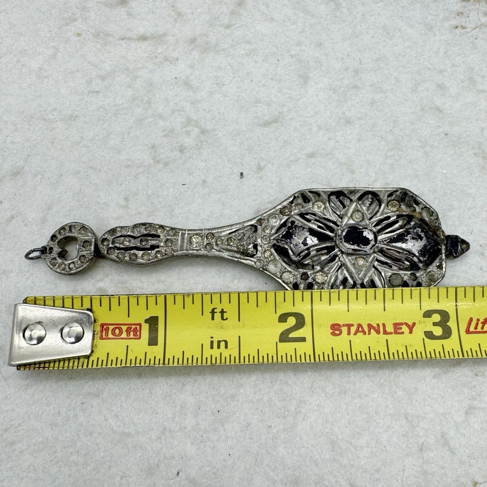 VTG Art Deco Crystal Rhinestone Pot Metal Elongated Amulet Pendant 3” AS IS
