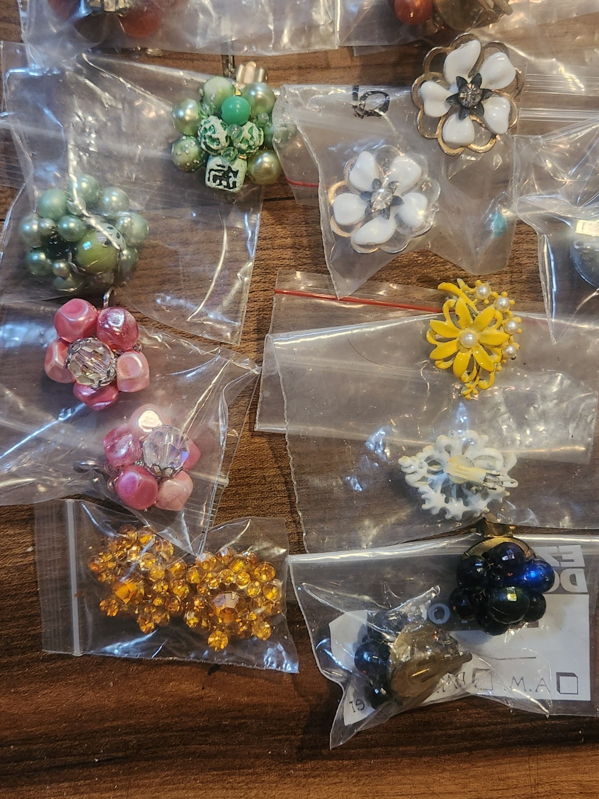 Vintage Flower Bloom Clip-On Earring Lot of 15 Signed Hong Kong Japan & Unsigned