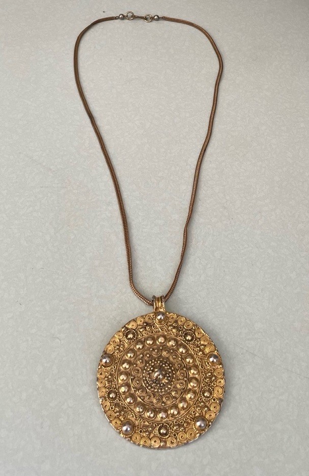 Yves Saint Laurent Vintage Medallion necklace Aztec Style Gilt *YSL Mark* Rare!