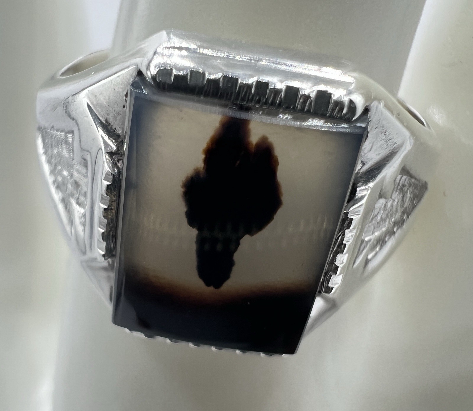 Vintage Men’s Sterling Silver Moss Agate Ring