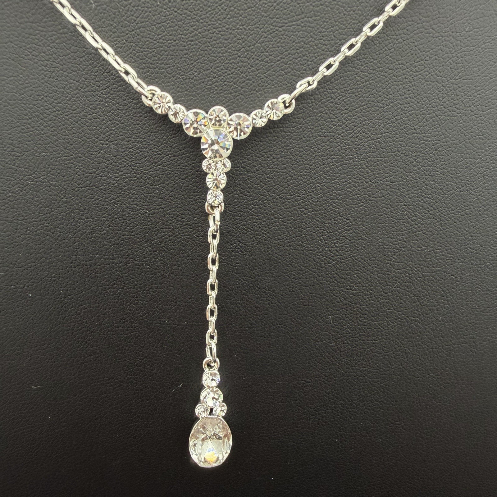 Vintage Signed Givenchy Crystal Necklace Y Drop Lavaliere