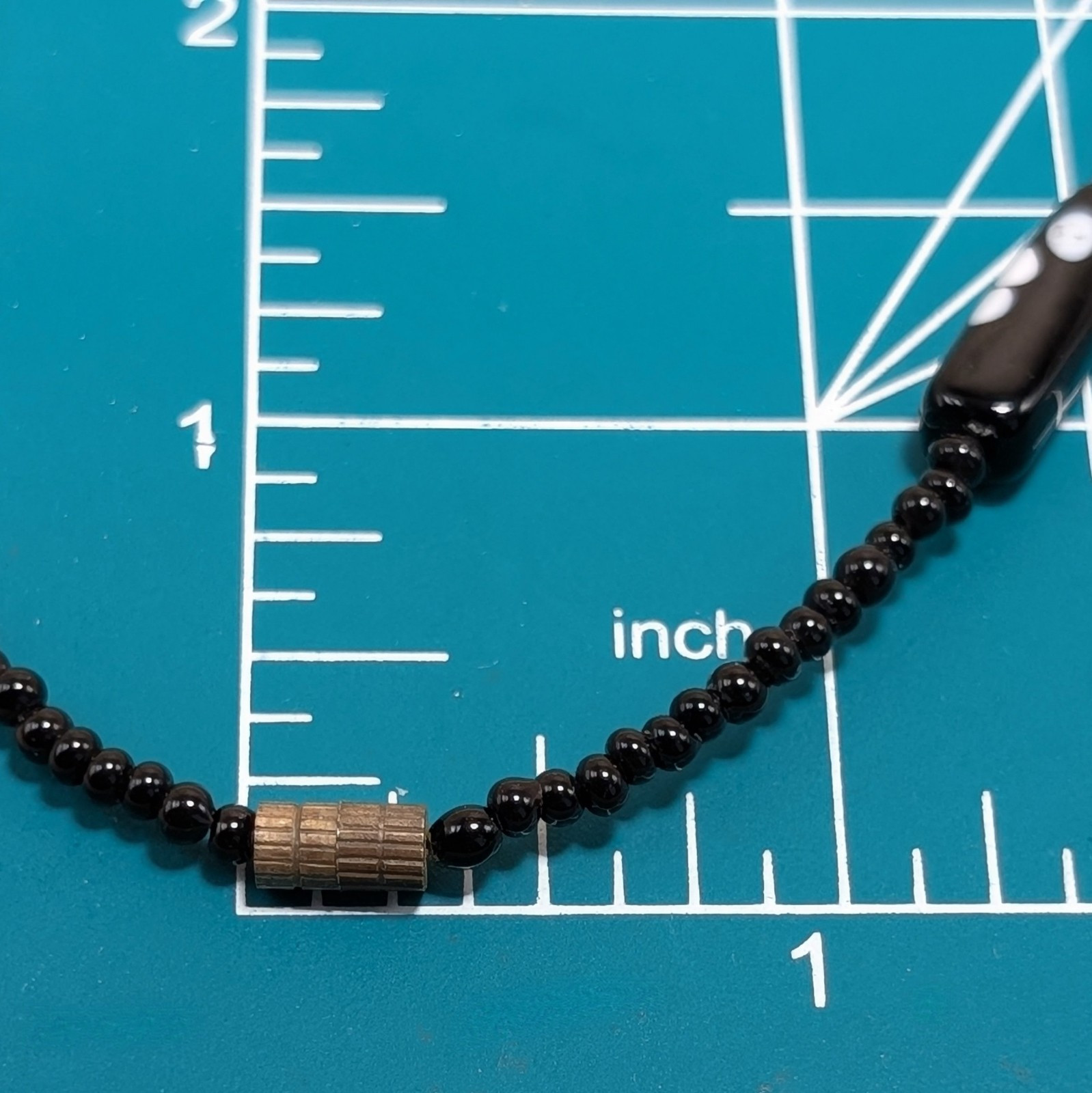 Vintage Black White Spotted Czech Lampwork Glass Bead Mid Century Choker 15.5in