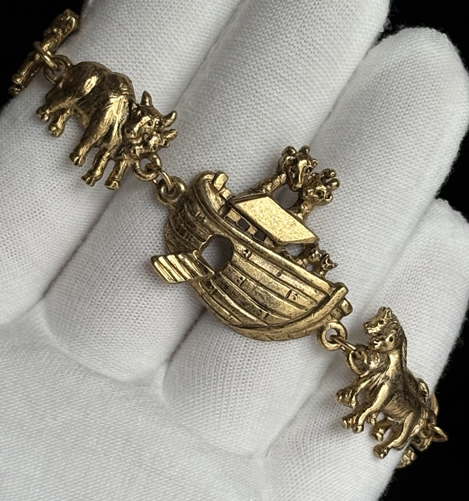 Vintage Noah’s Ark Animal Gold Tone Chunky Round Link Bracelet 7.75in Ladies 30g