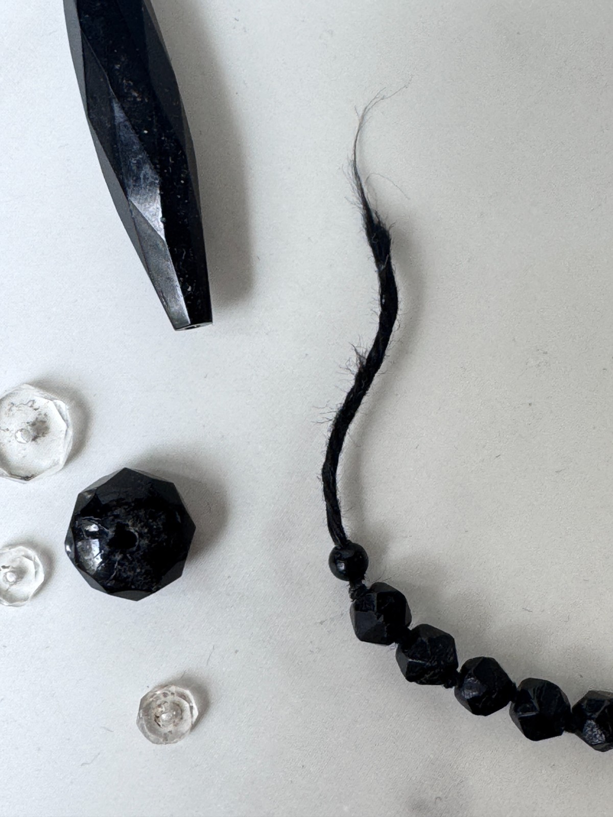 Antique Victorian Black Jet Mourning Fancy Bead ROPE Necklace, Repair NEEDED