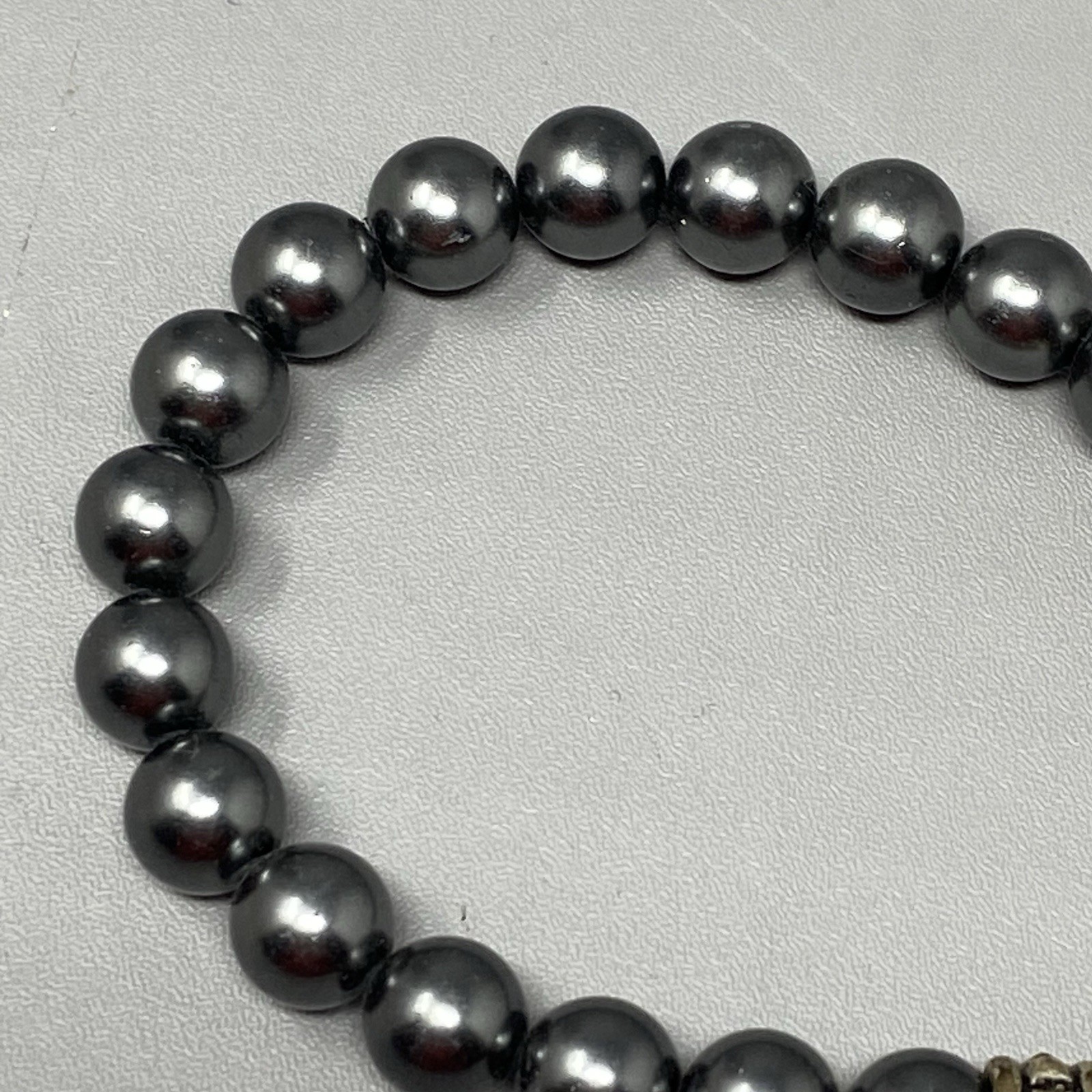 Hematite Beaded Necklace Toggle Clasp Stone Charm Healing Chakra Bohemian 6.75″