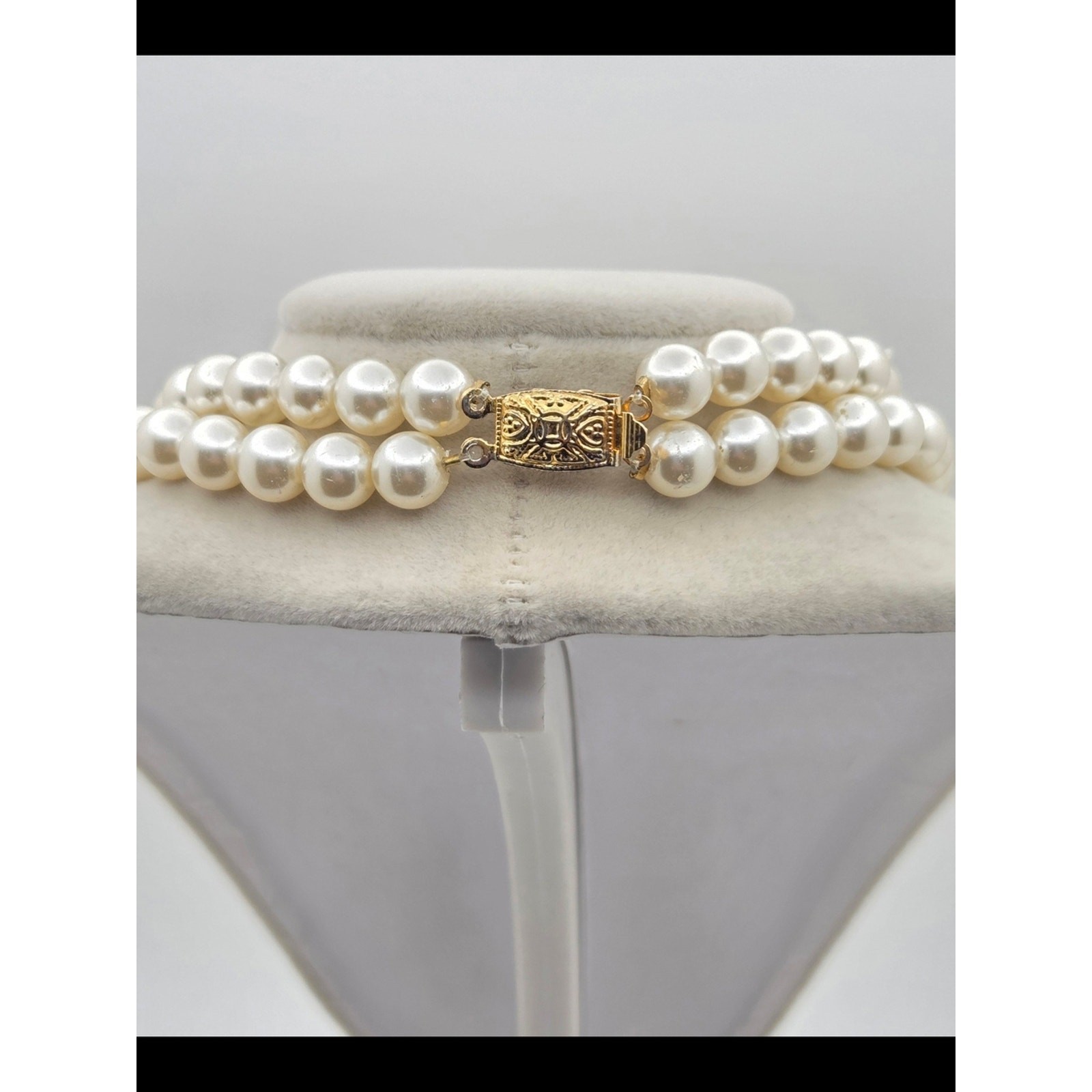 Vintage Style Multi-Color Cabochon Flower & Faux Pearl Double Strand Necklace –