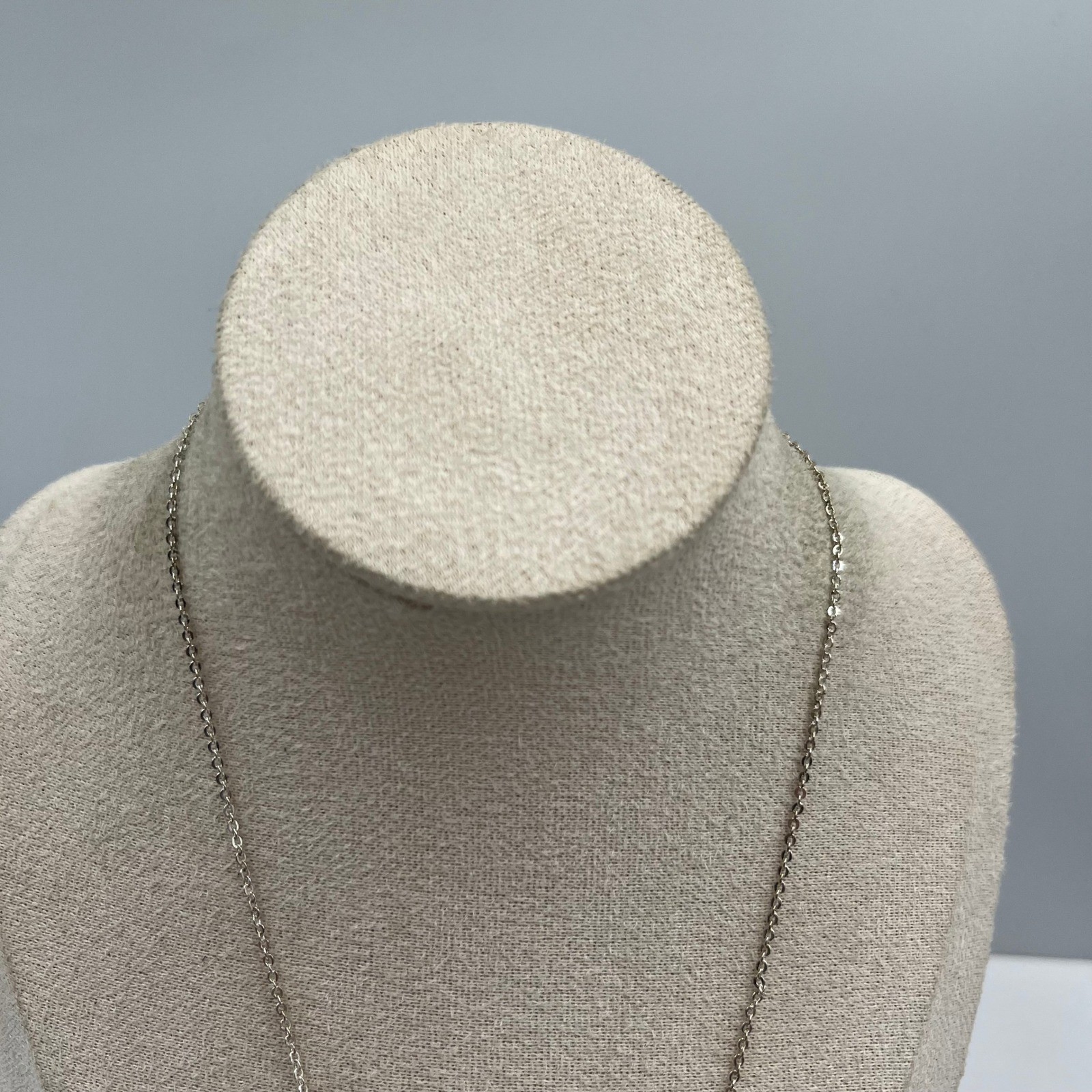 Vintage Silver Tone Crescent Moon Pendant Necklace Rhinestone Dainty Minimalist