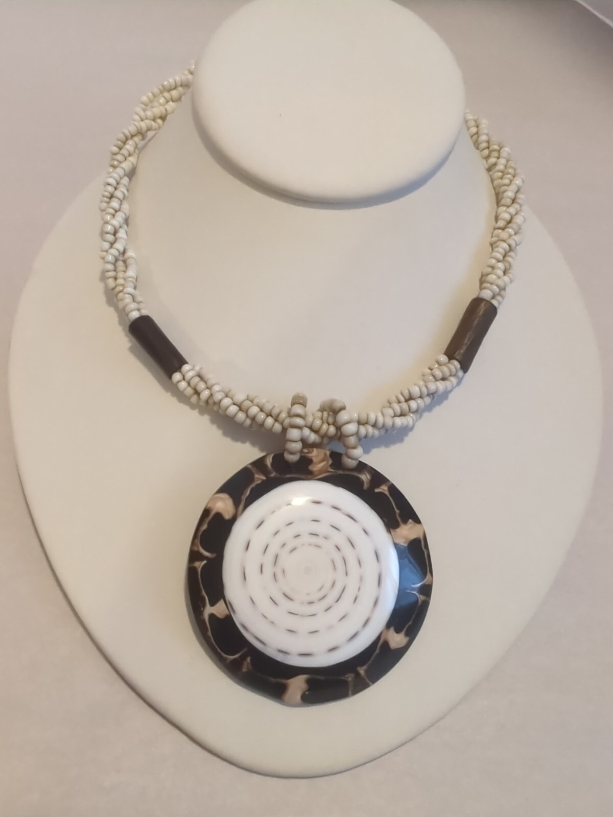 2 Necklaces Lot Inlaid Abalone Shell Pendant & Teal Multilayer Beaded Necklace