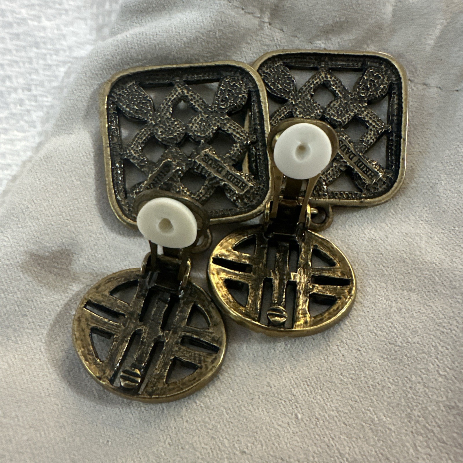 Heidi Daus Crystal Rhinestone Square Dangle Clip-On Earring Signed