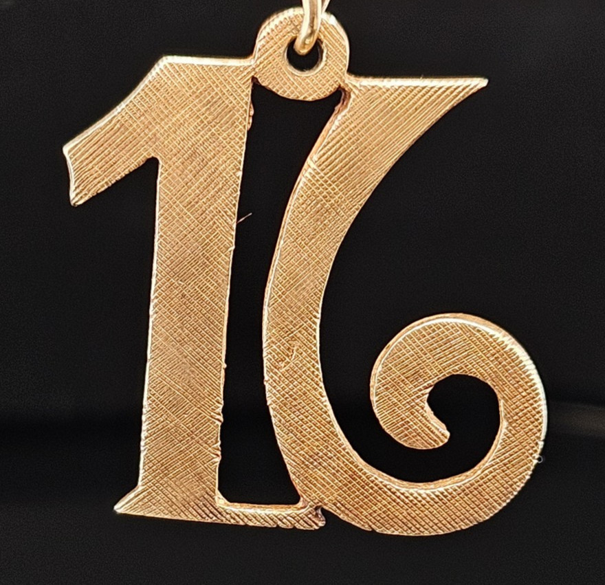 14K Gold SWEET 16 BIRTHDAY Charm Pendant Number Happy Lucky Sixteen Vintage