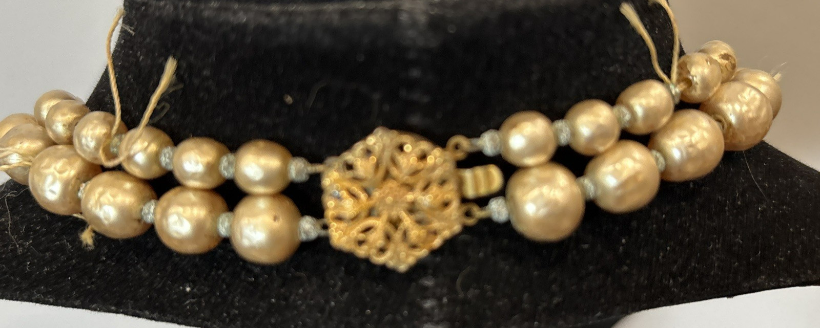 Double Strand Miriam Haskell Baroque Simulated Pearl Necklace Gold Tone Closure