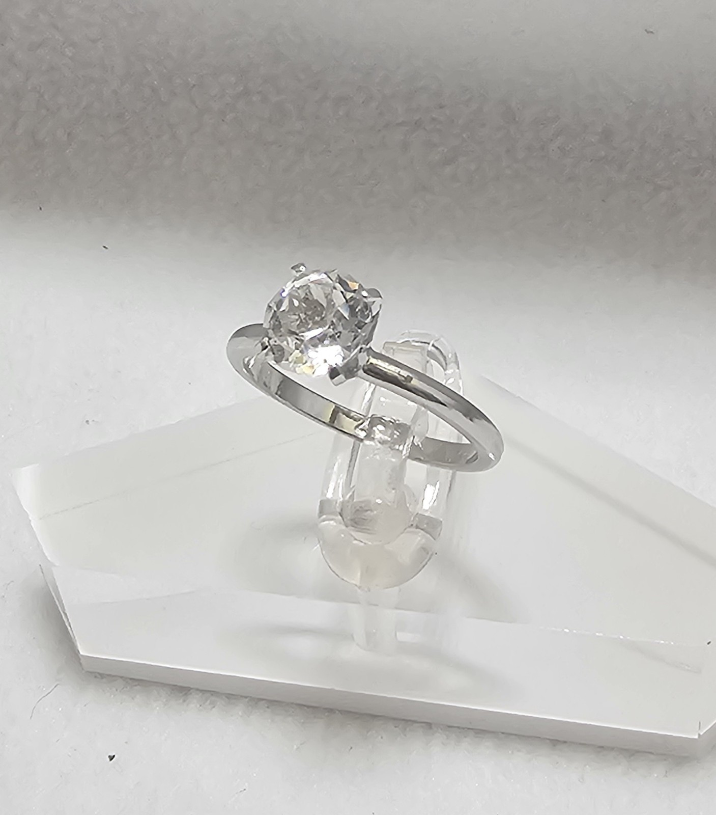Vintage CZ Solitaire Ring Sz. 6 Silver Tone
