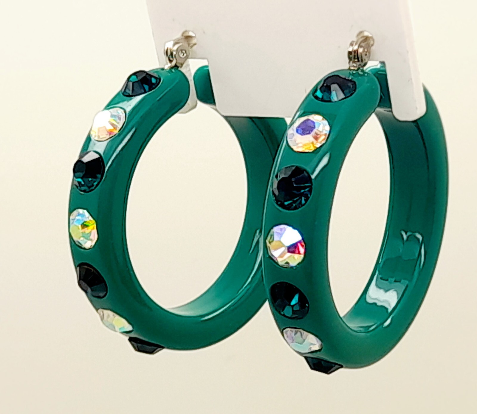 E179 Dk green lucite Acrylic wide 1.5 Hoop dk green & ab color Fashion Earrings