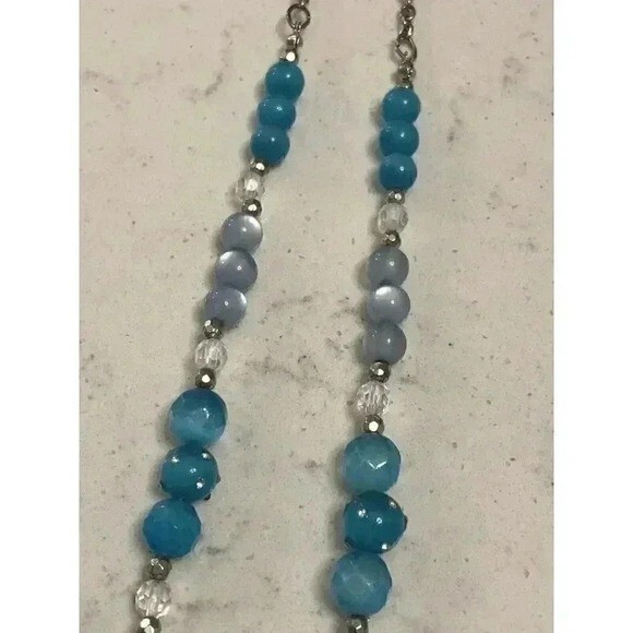 Vintage Necklace Iridescent Blue Beads Silver Tone Strand NY New York See Pics