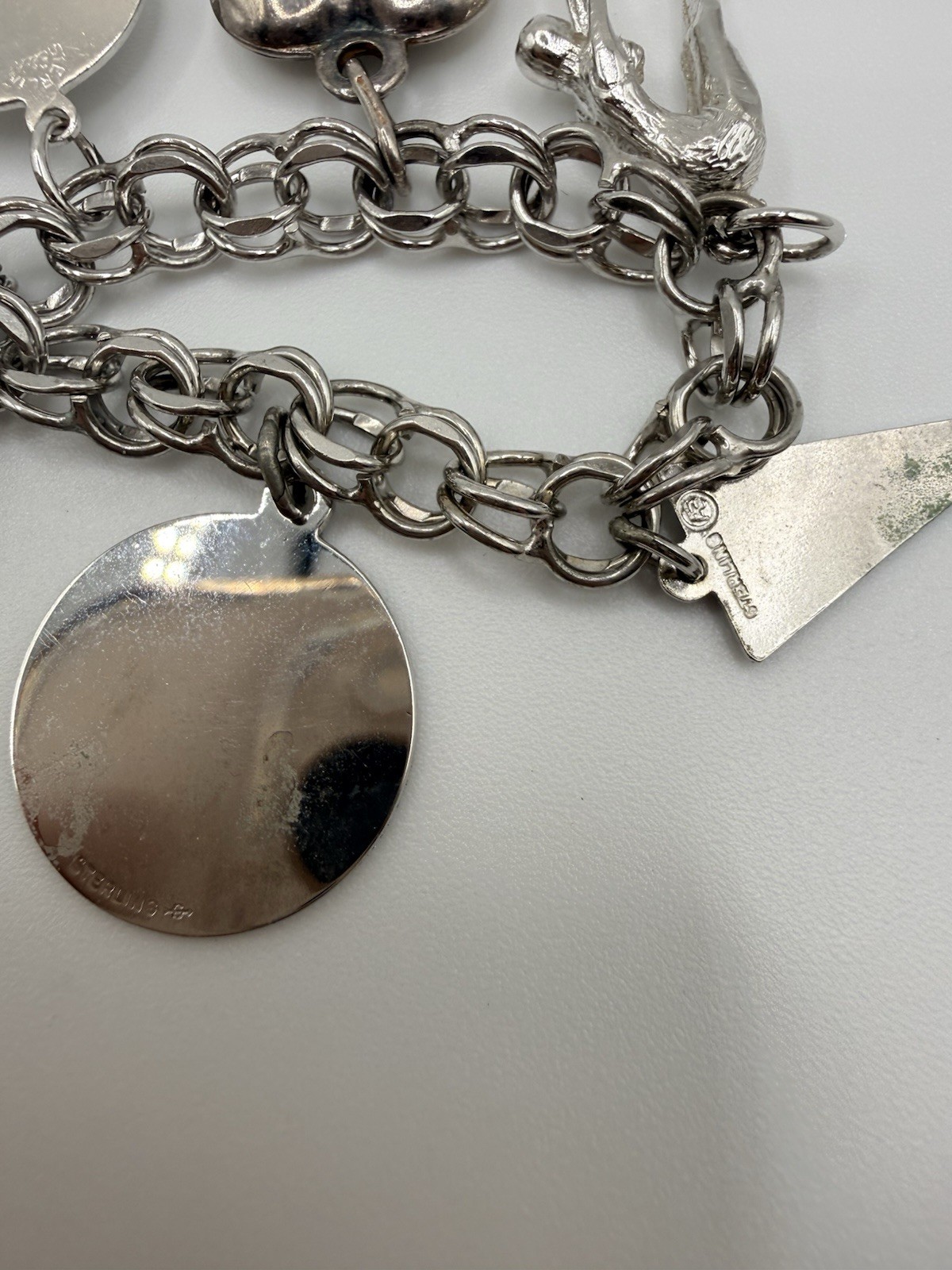 Sterling Silver Charm Bracelet Vintage Mixed Charms Heart Seahorse Cheer 30g U4