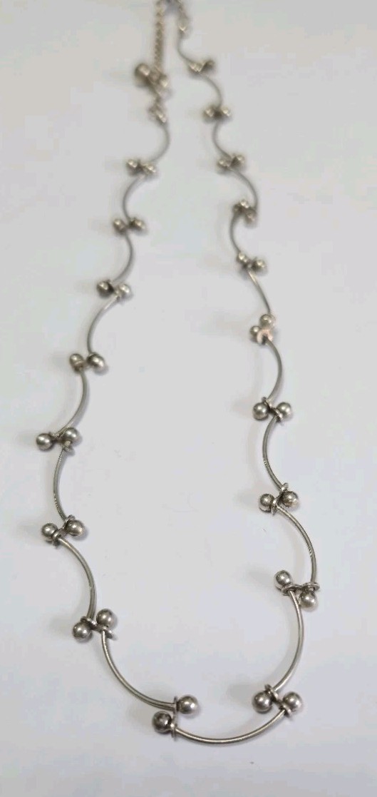 Vintage Sterling Silver 925 Modernist Bone Design Necklace Bar & Ball