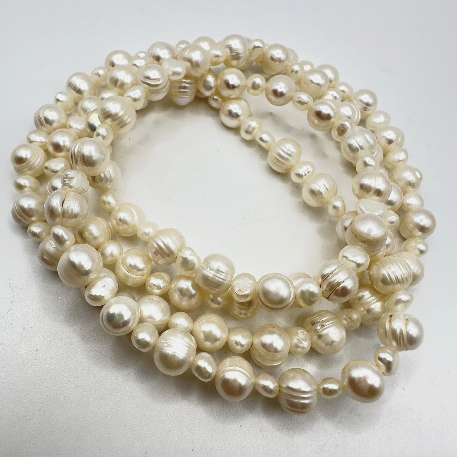 Baroque Pearl Necklace Continuous Strand 34″ Cream Off White 5mm – 8mm