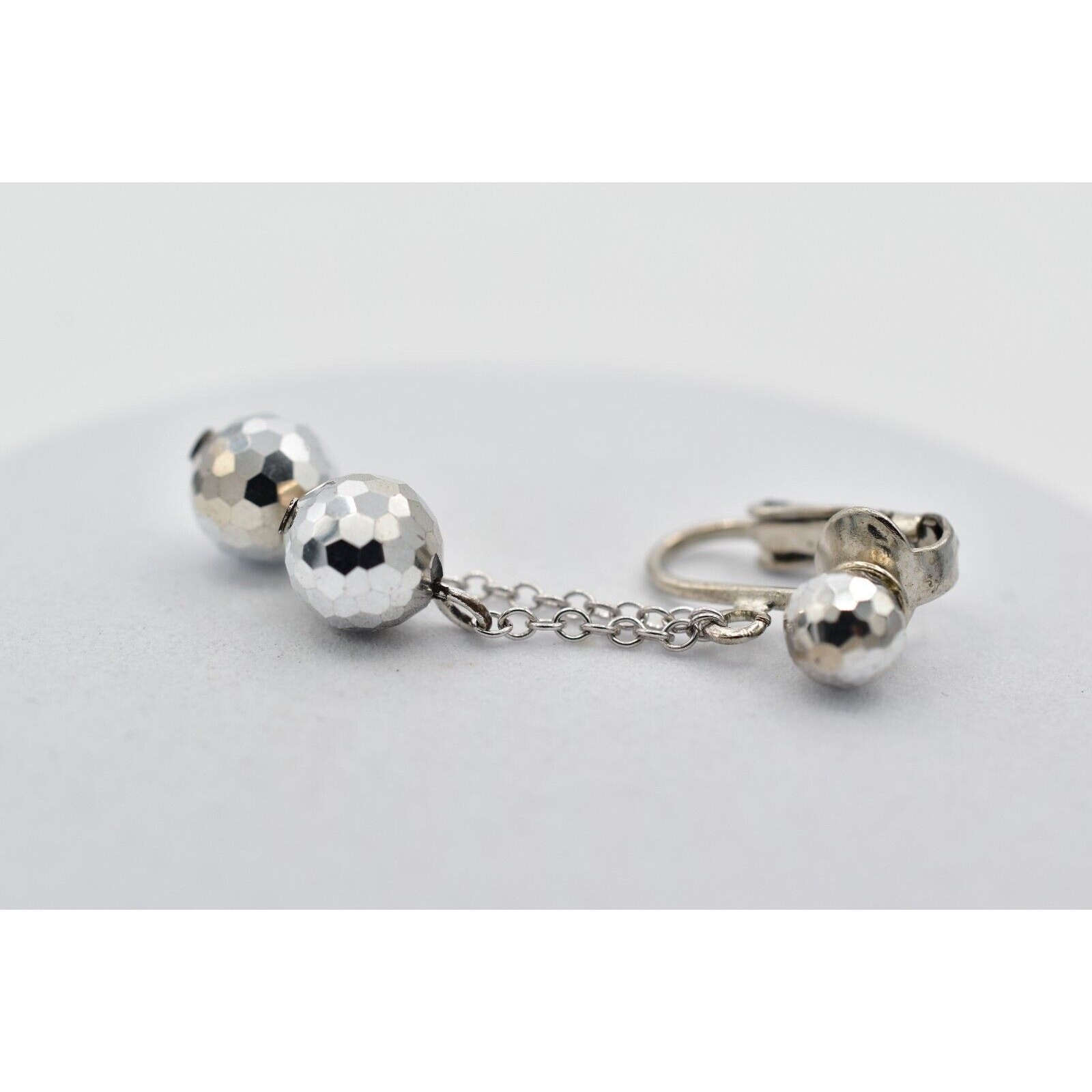 Vintage Crystal Clip On Earrings Silver Chain Disco Ball Chain Drop 1950s A23