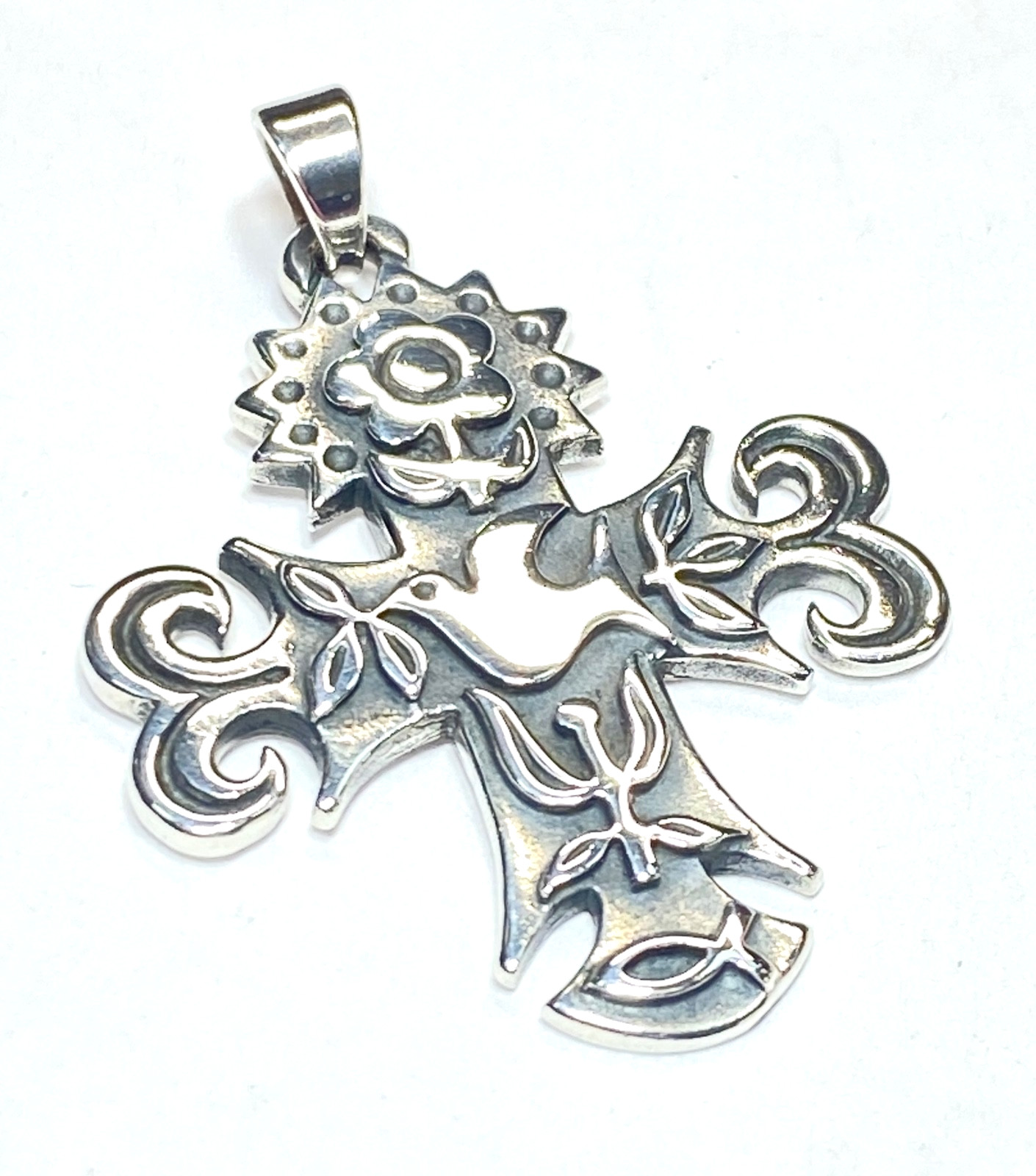 Vintage Unisex Sterling Silver James Avery La Primavera Cross With Dove 1.06″