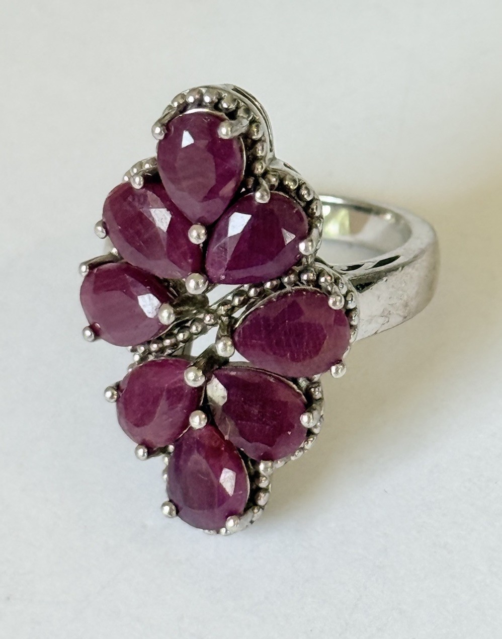 Vintage Designer Sterling Silver 925 Ruby Cluster Cocktail Ring Size 6