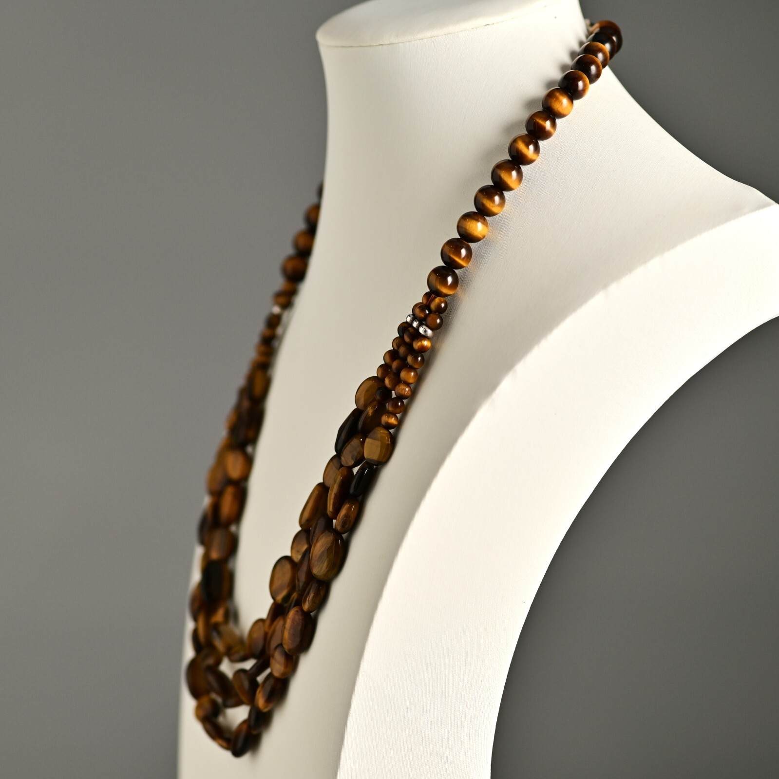 Vintage Original Designer 925 Sterling Silver Tiger Eye Gemstone Estate Necklace