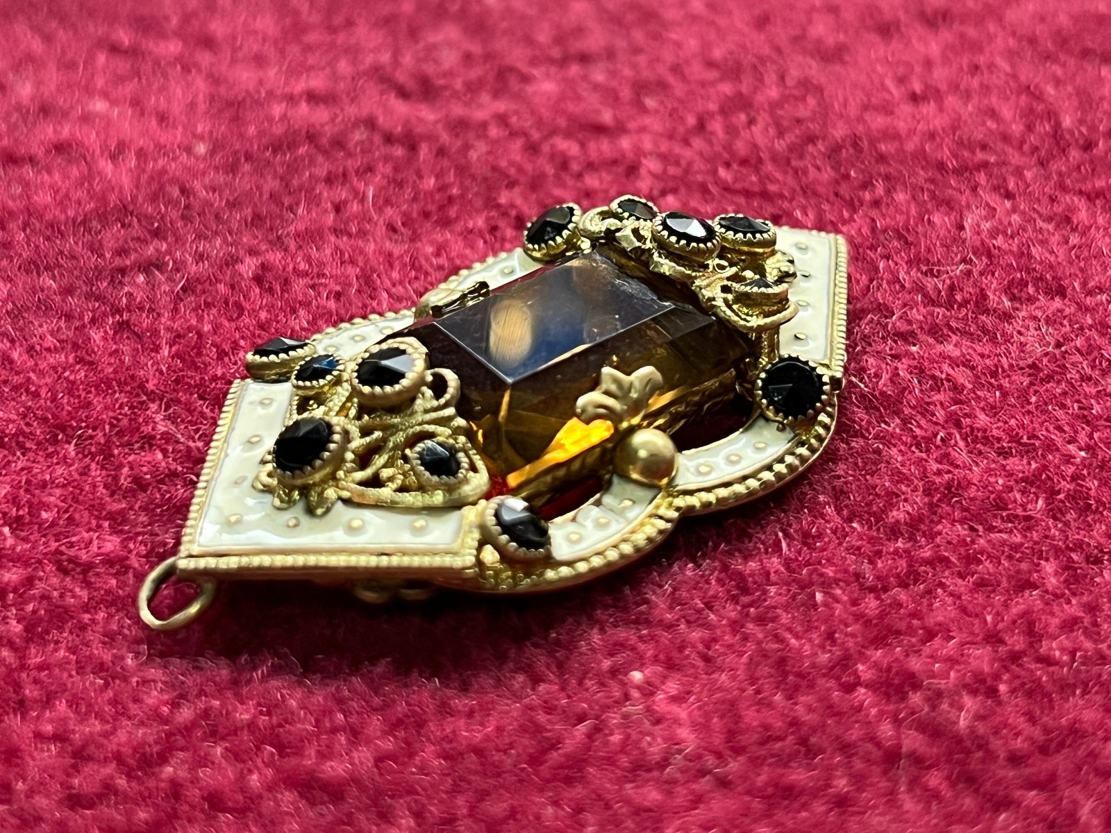 Antique Victorian Pendant Gold Plated Filigree Enamel with Citrine Stone