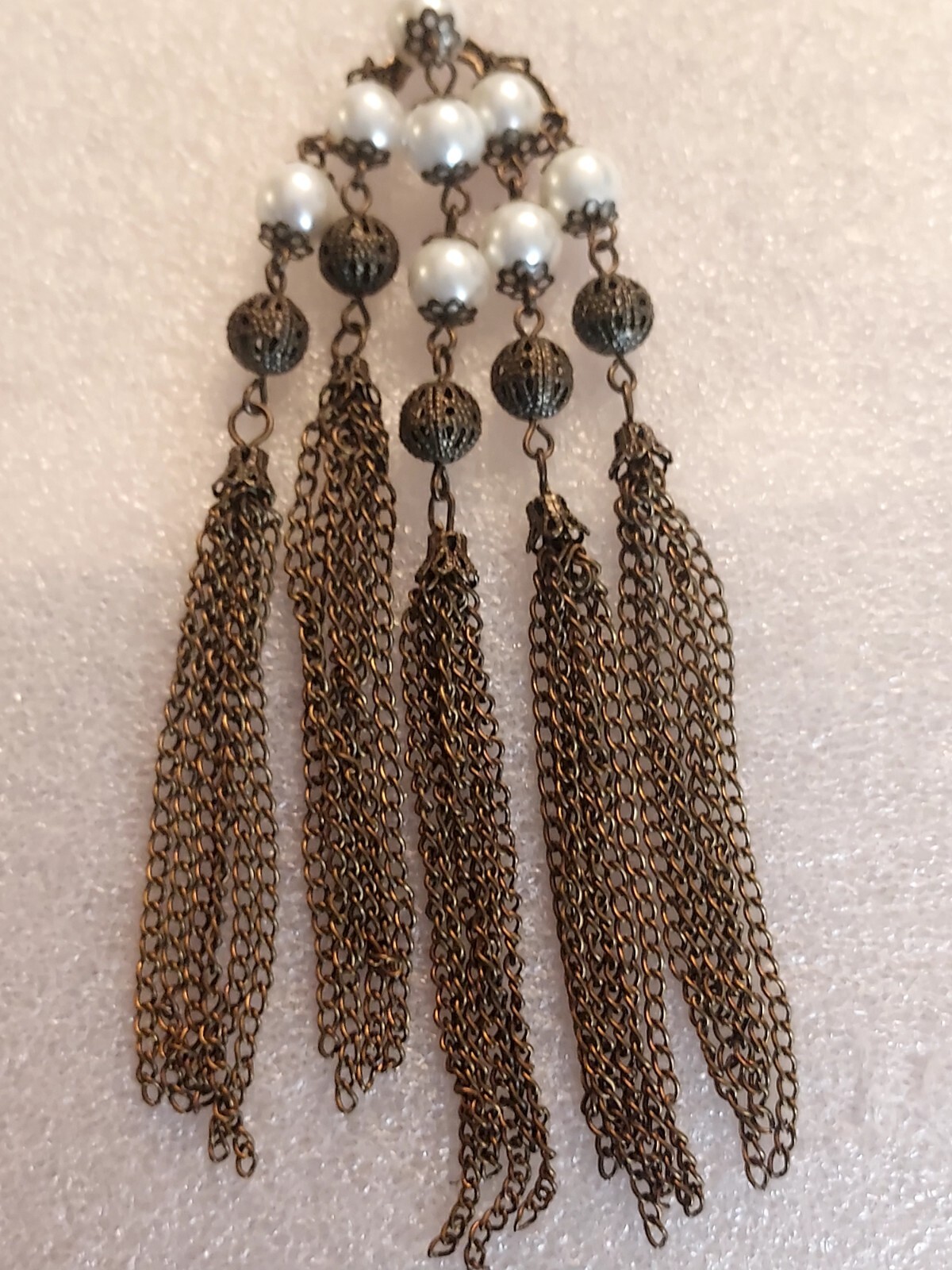 Antique Bronze Color Tassell Imitation Pearl And Bronze Color Cutout Beads…