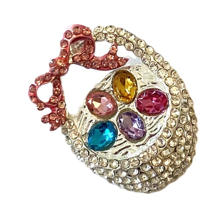ADORABLE EASTER EGG BASKET BROOCH! Cute Spring, Easter Fun. Silver Tone Pin.