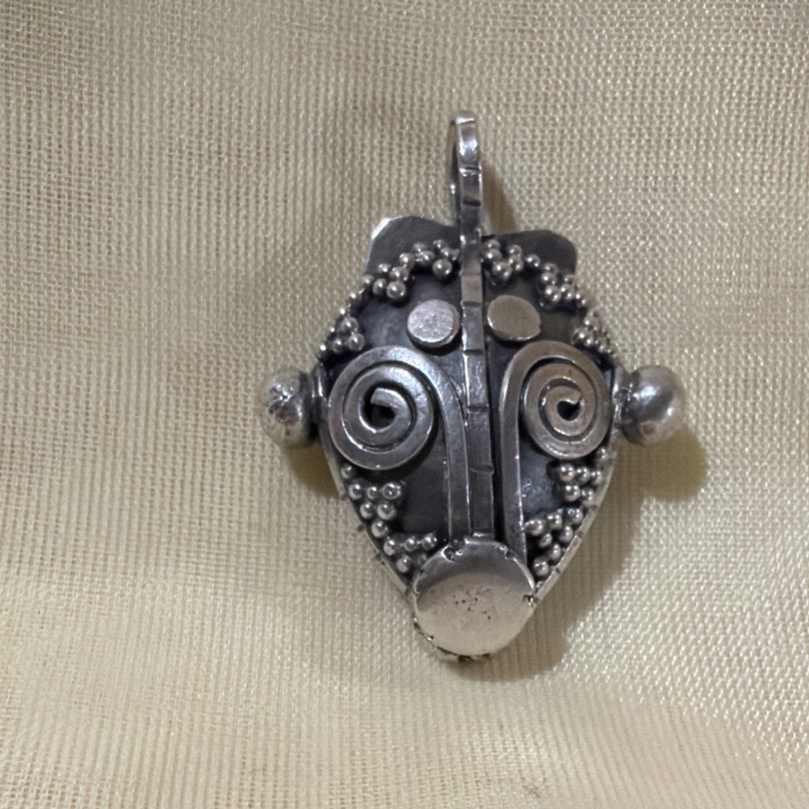 Silver Asymmetrical Pendant Charm for Unisex Adults Fashion Jewelry Tribal Mask