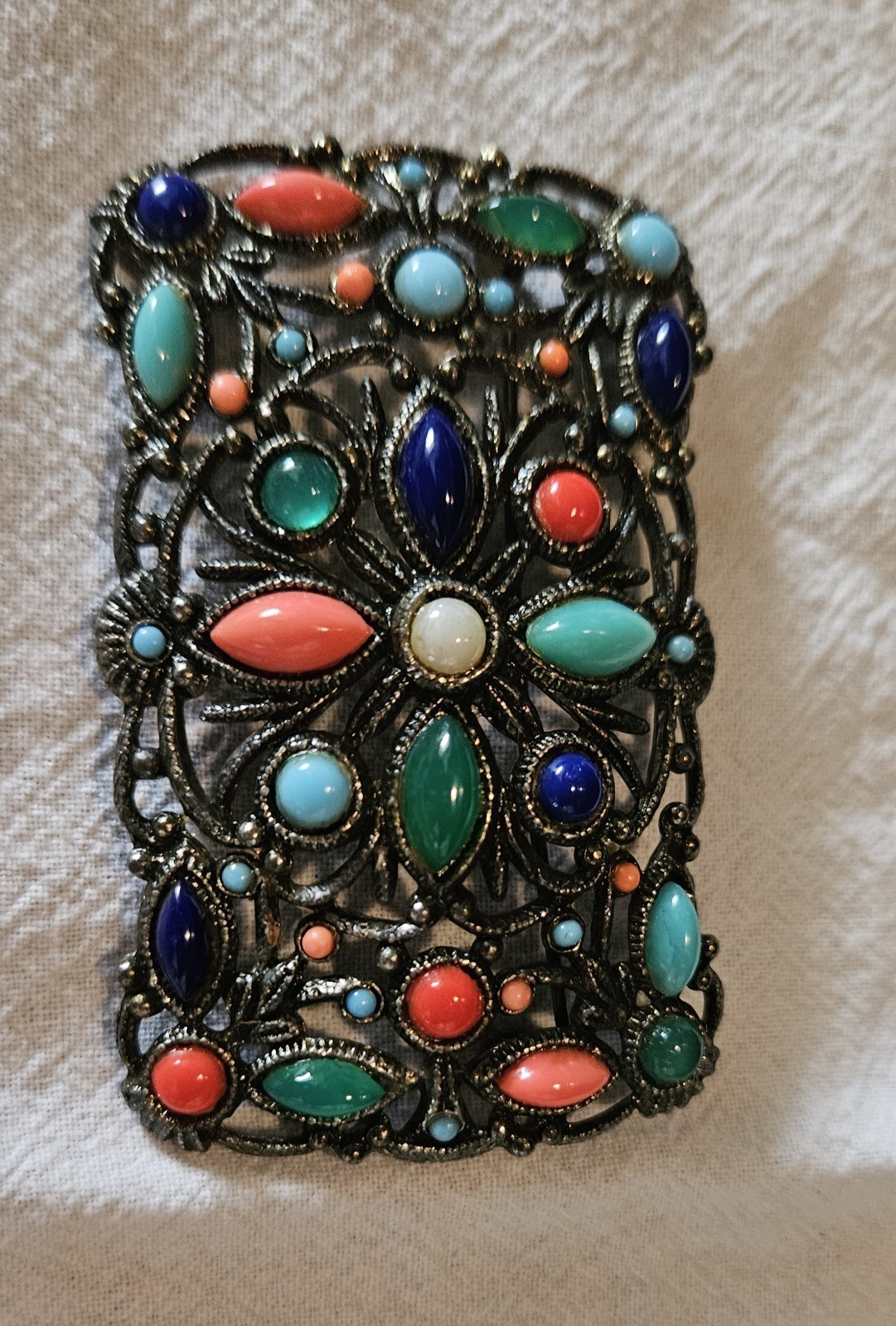 Vintage Czech Multi Colored Stone Brooch 2 3/4″