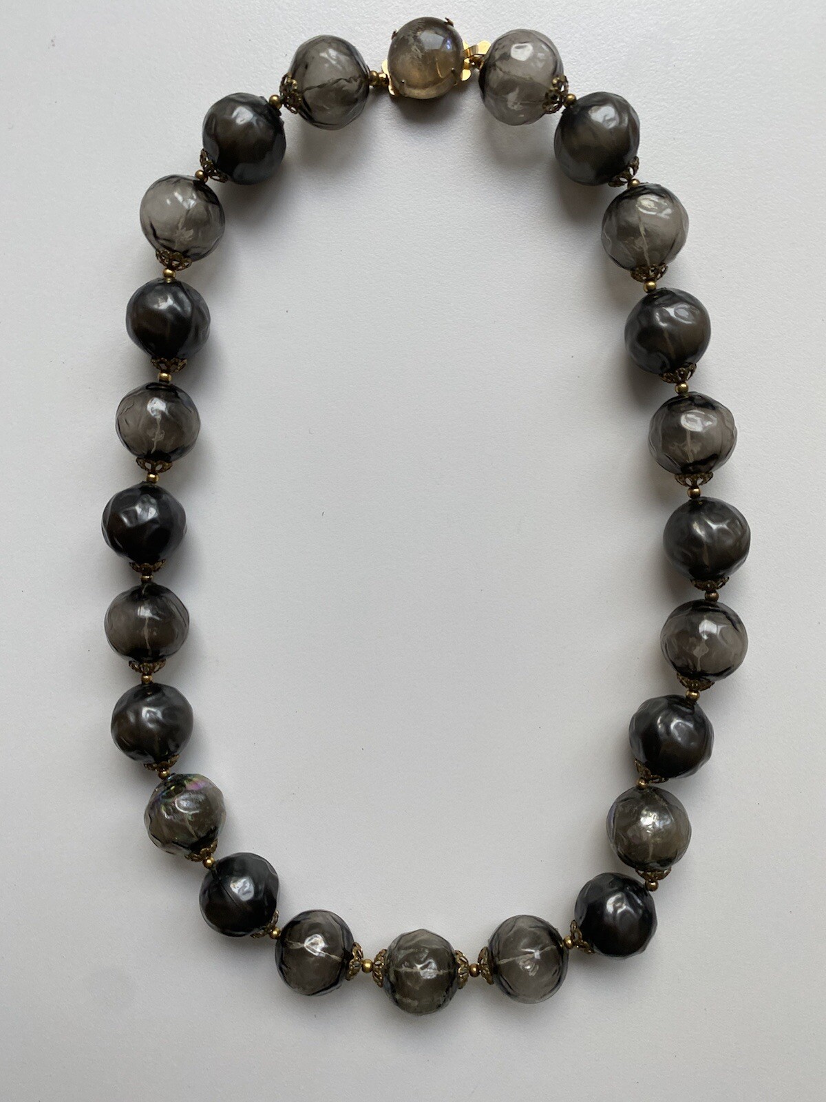 Vintage Hollow Globe Shaped Smokey Bead Necklace (2358)