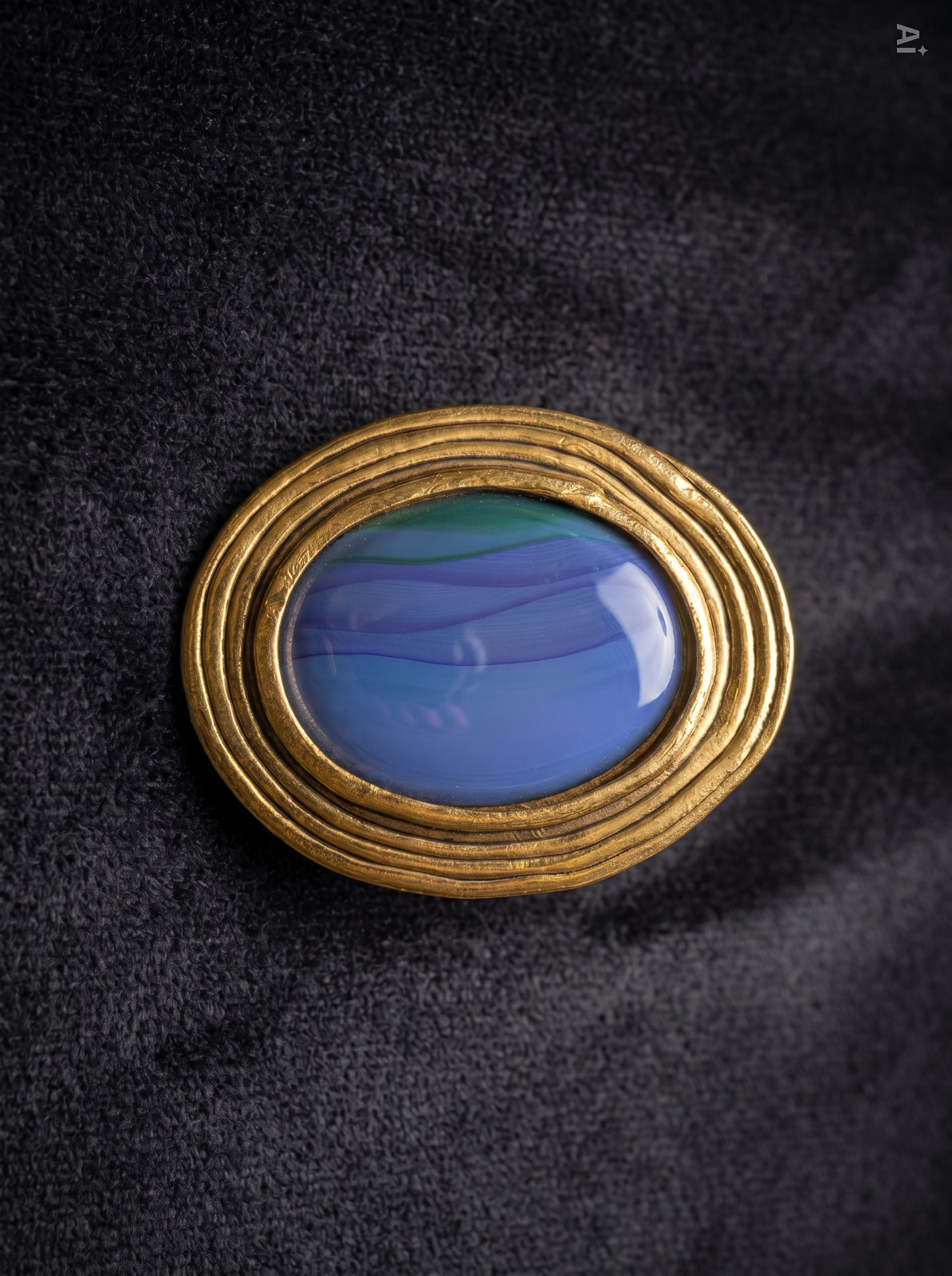 Vintage Brooch Blue Stone Gold Tone Signed Isaky Paris RARE
