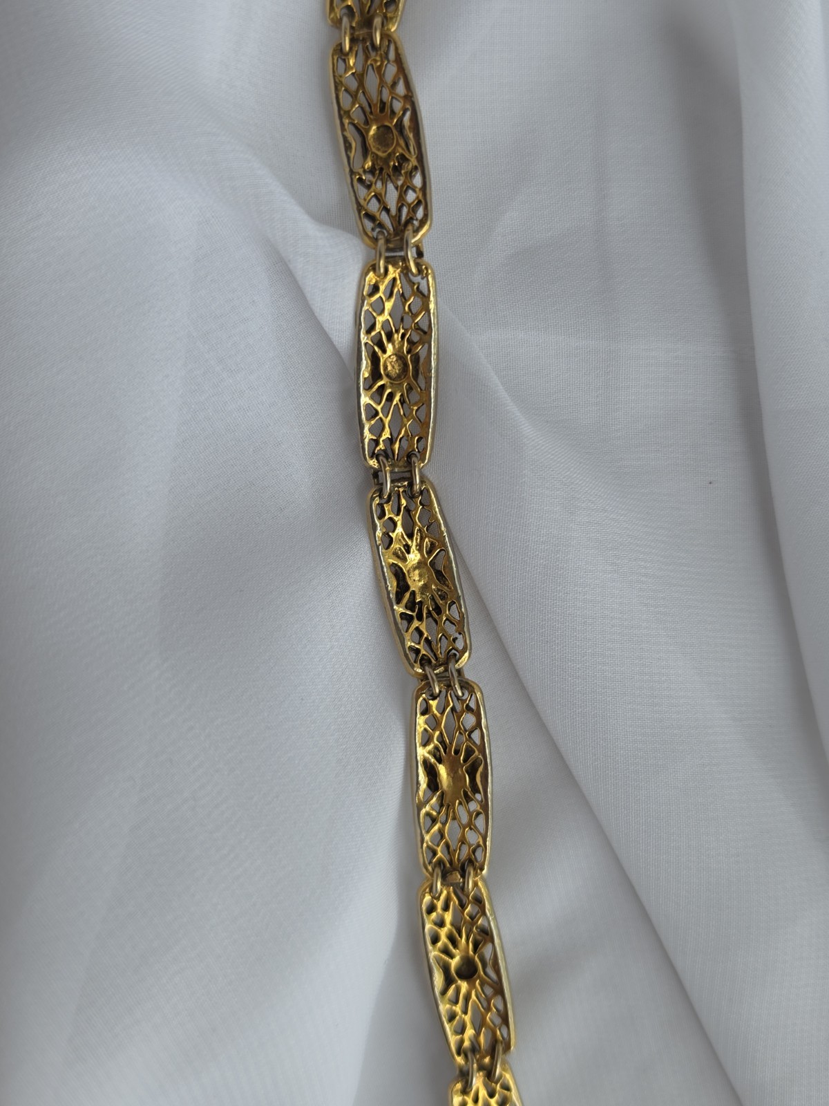 1960s Goldette NY Multi-Stone Gold Tone Bracelet 7.25″ Lattice Links