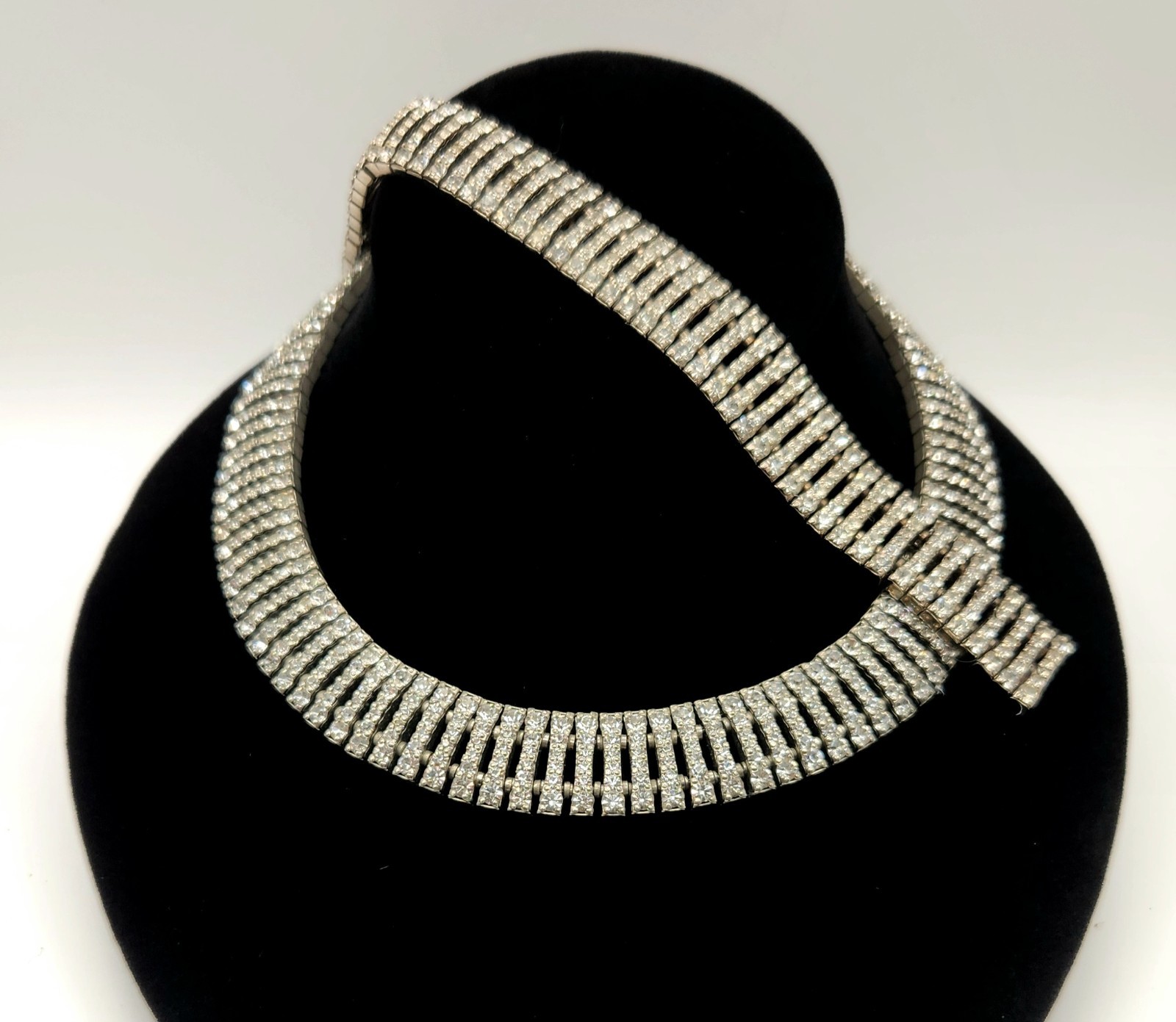 Vintage Rhinestone Choker Necklace Bracelet Set Clear Crystal Collar Bridal 16″