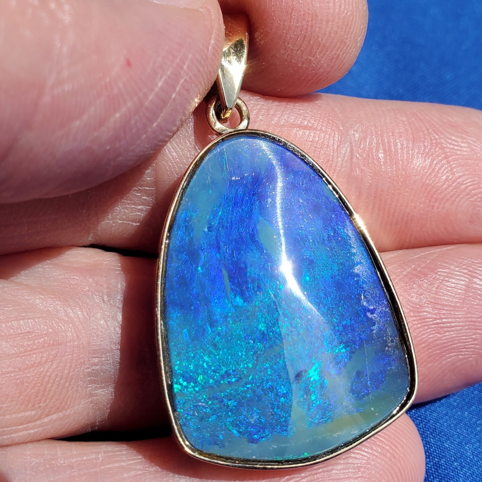 Original EARTH MINED Black Australian OPAL Bezel Set Pendant Deco SOLID 14K GOLD