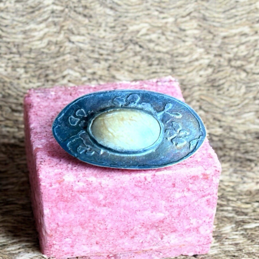 Antique Oval Silver Pin with Unknown Stone and Design
