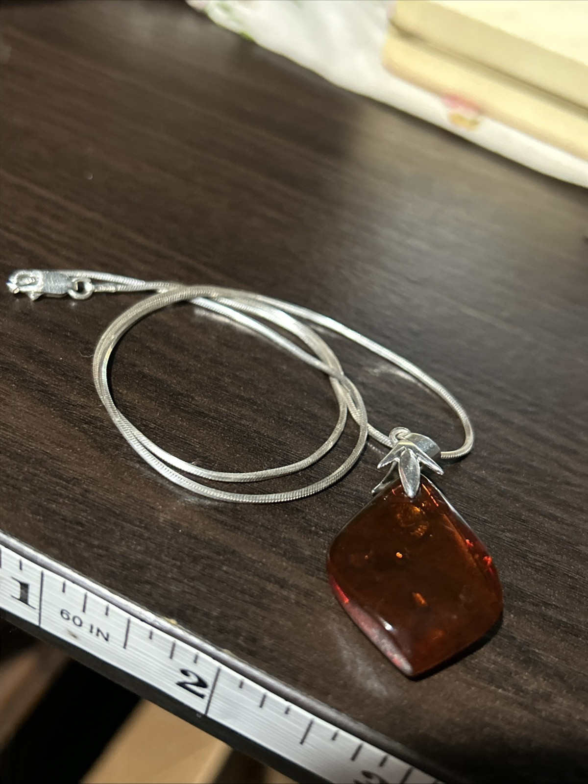 VINTAGE STUNNING GENUINE AMBER AGI STERLING SILVER ITALY NECKLACE BOX CHAIN