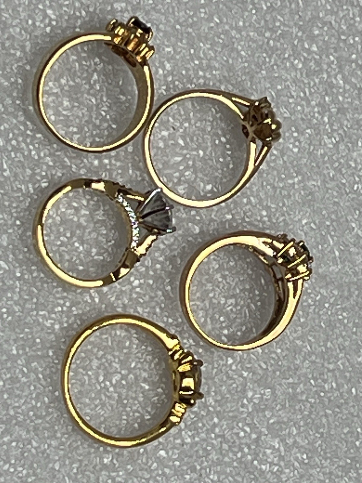 Vintage Lot Of 5 Gold Tone Rings Various Glass Stones / Sizes Untested