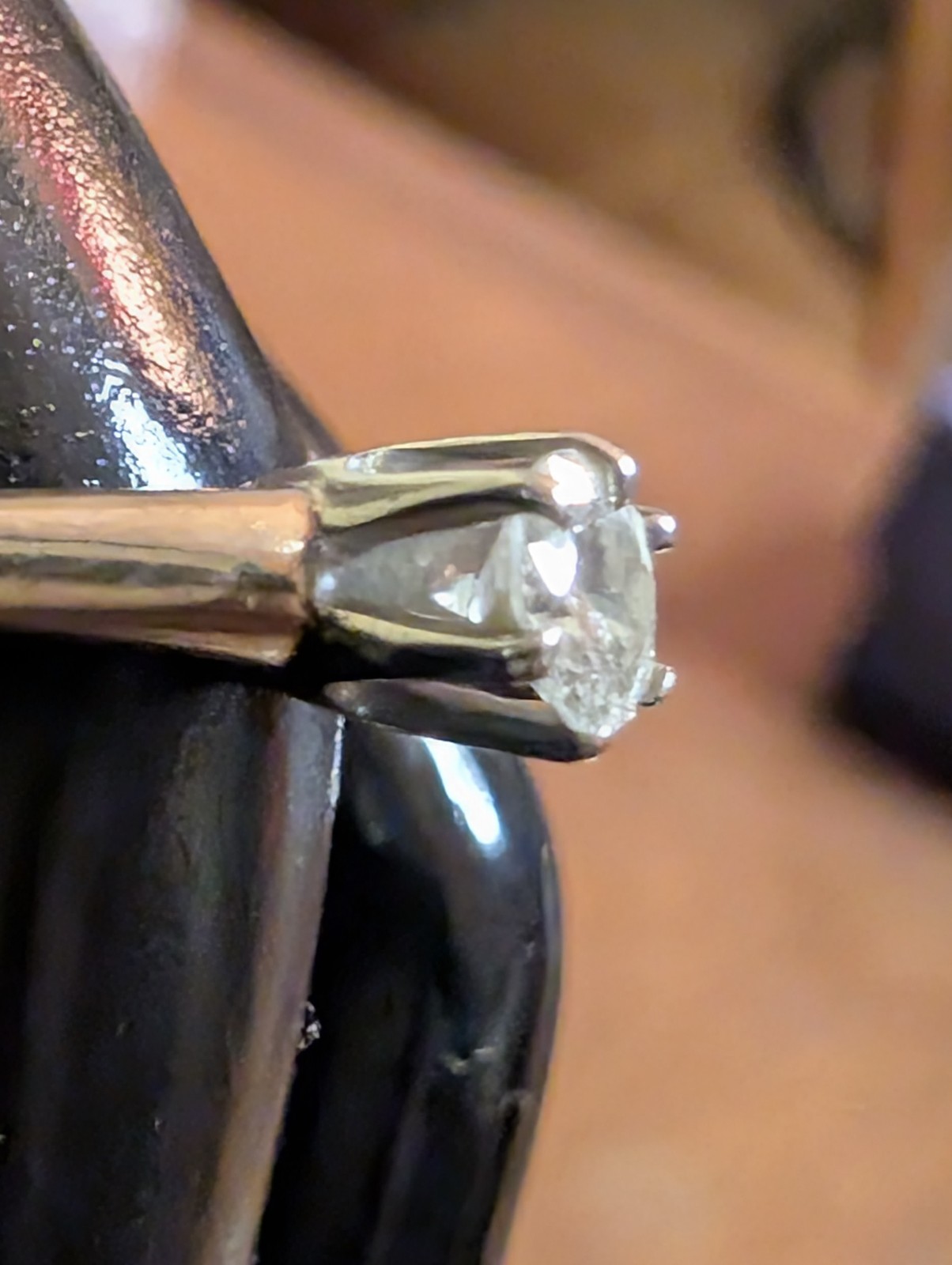 14K Yellow Gold Ring w White Gold Head Diamond Solitaire Sz 6