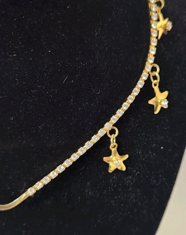 Lunch at the Ritz Star Charm Collar Necklace Goldtone Rhinestones