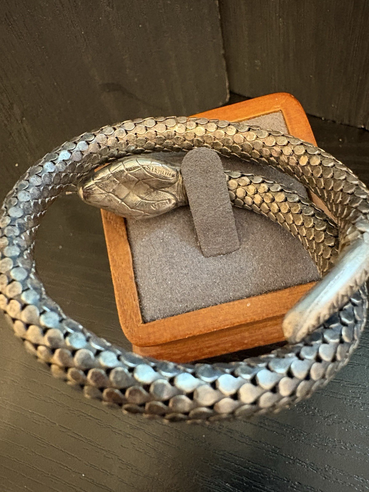 whiting & davis bracelet snake serpent sterling wrap mesh adjusts nice patina