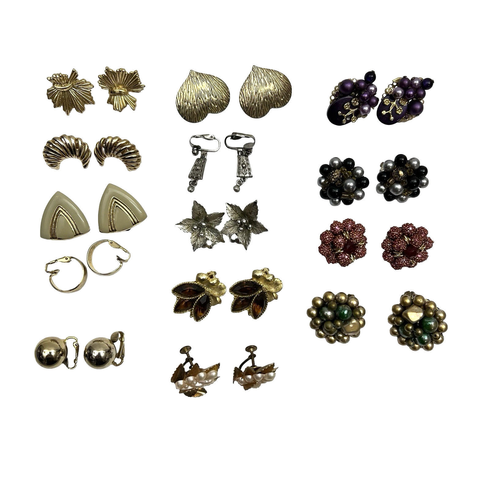 Vintage Costume Jewelry Clip On Earrings Trifari Japan Hong Kong Lot of 14