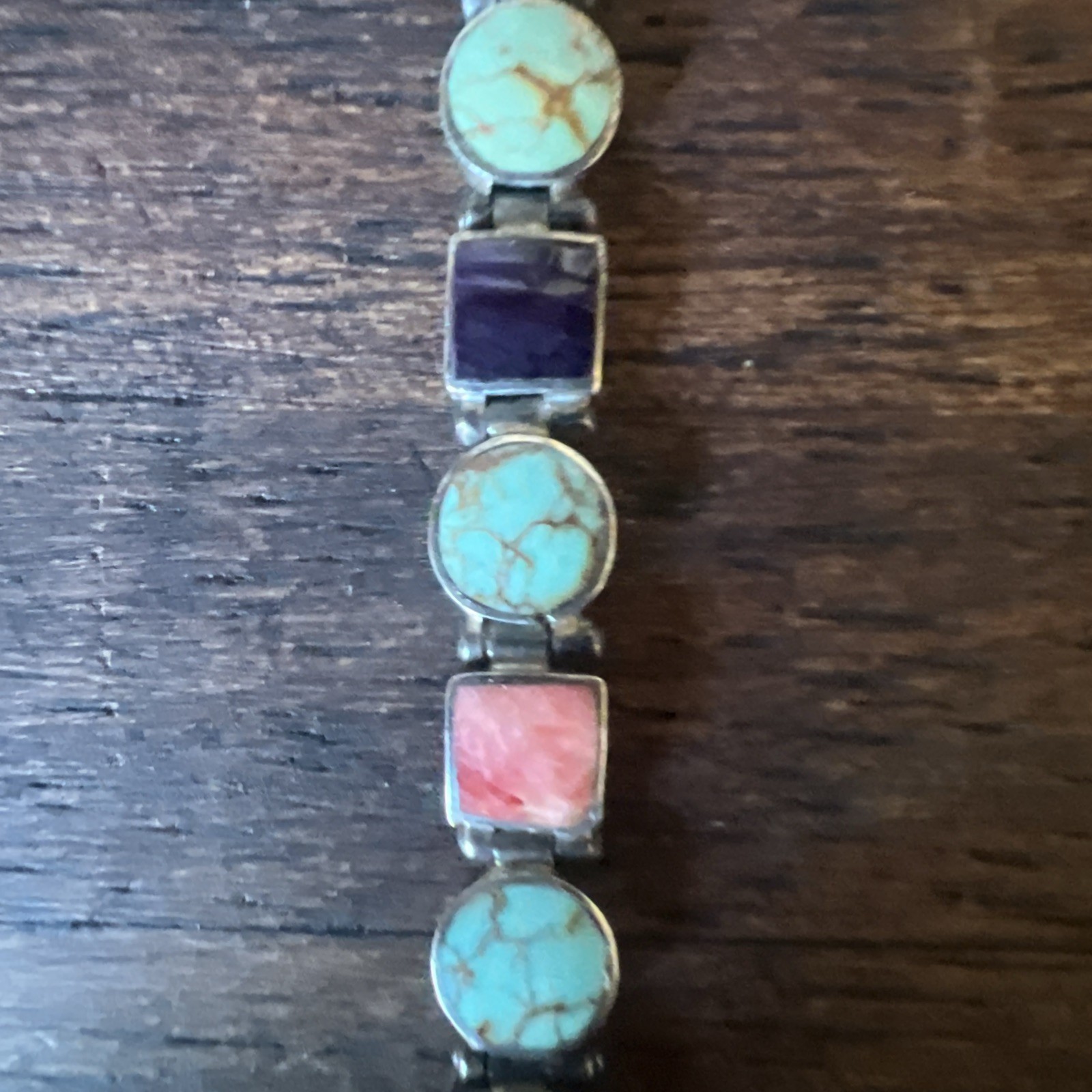 Vintage Sterling Silver 9.25 Multi Stone Inlay Bracelet 14 Grams 7” Long