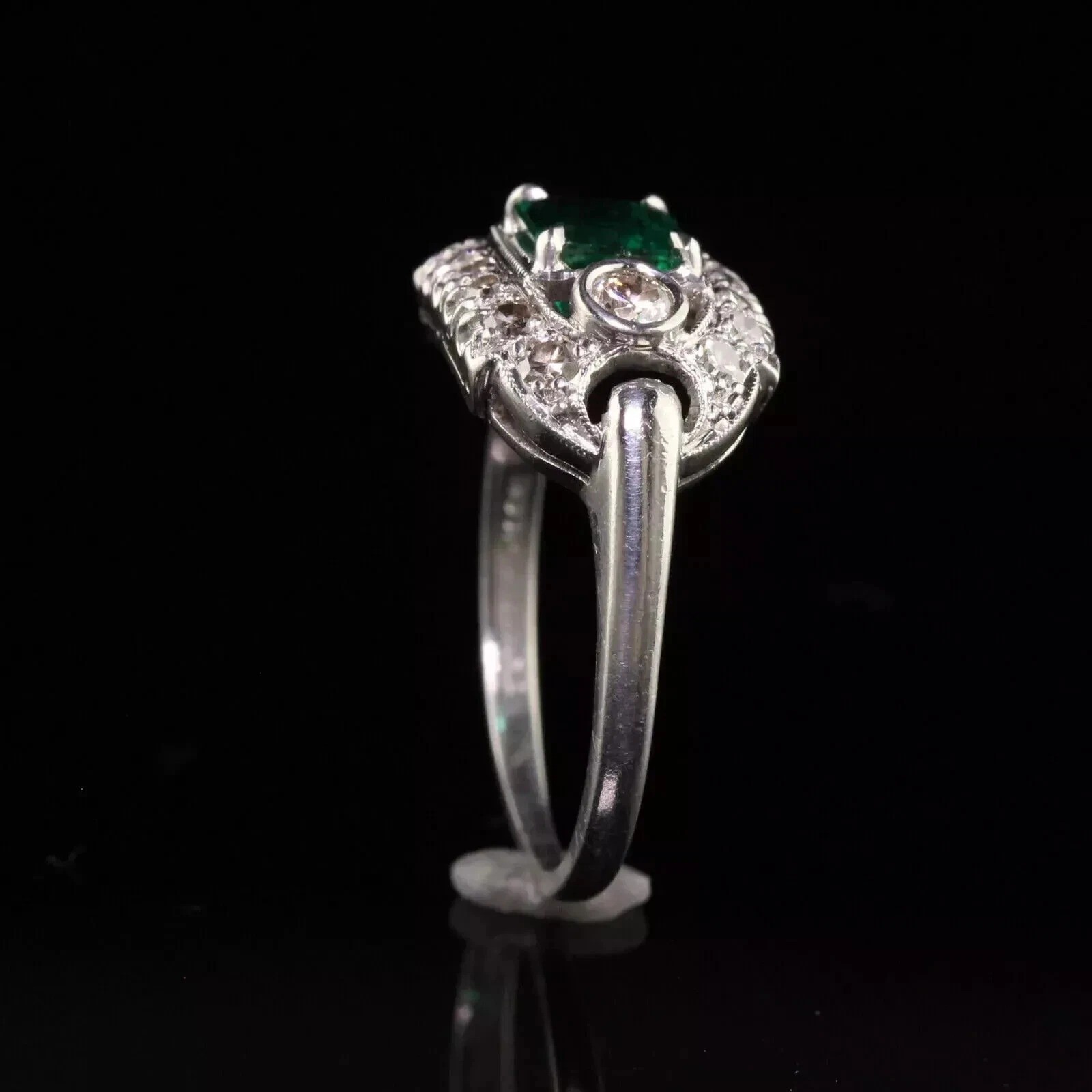 3.10Ct Art Deco Style Lab Created Emerald Anniversary 14K White Gold Finish Ring