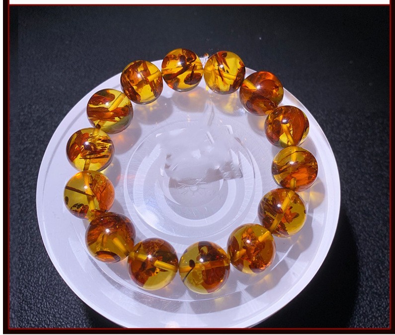 Women’s 12mm Yellow Amber Gemstone Beads Healing Bracelet Jewelry Gift