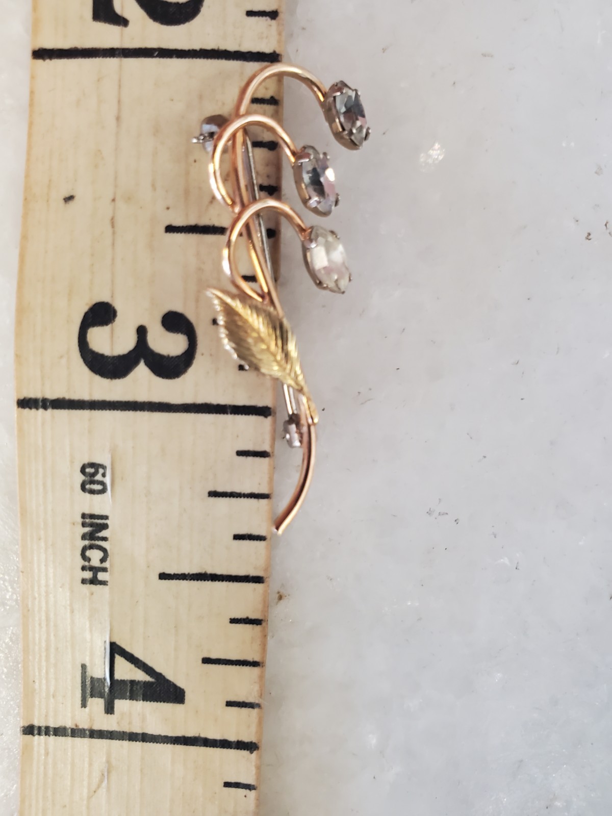 Vintage Krementz NIB 2 Tone Yellow Rose Gold Plated Leaf Crystal Pin
