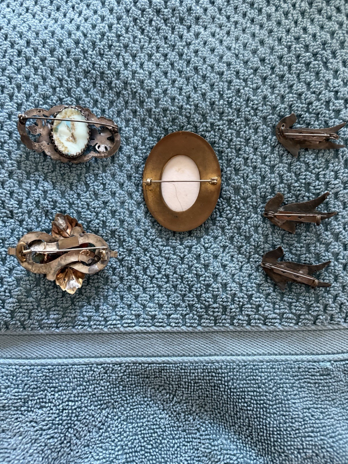 Vintage Mixed Lot 6 Brooches 925 Silver w/ Turquoise Cabochon & Bird Pins