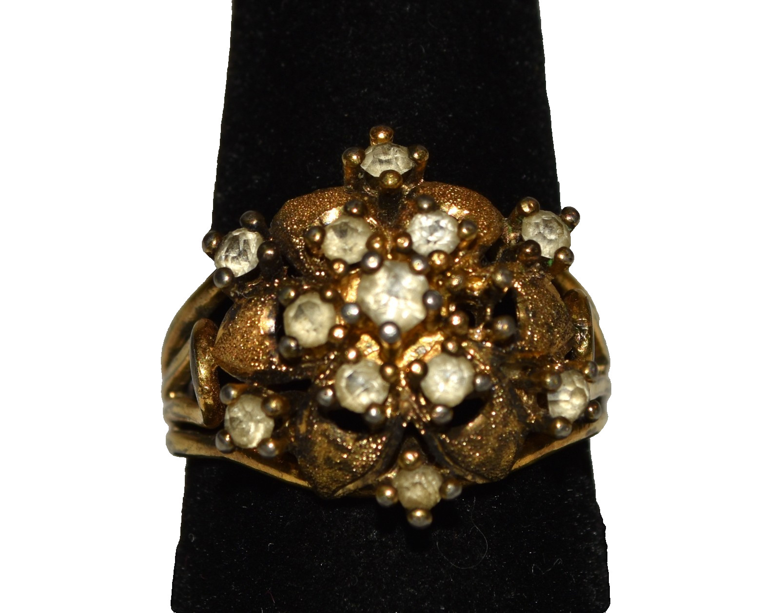 Vtg Signed Rhinestone Cluster Gold Overlay Sterling Silver Size 10 Ring 6.5 Gram