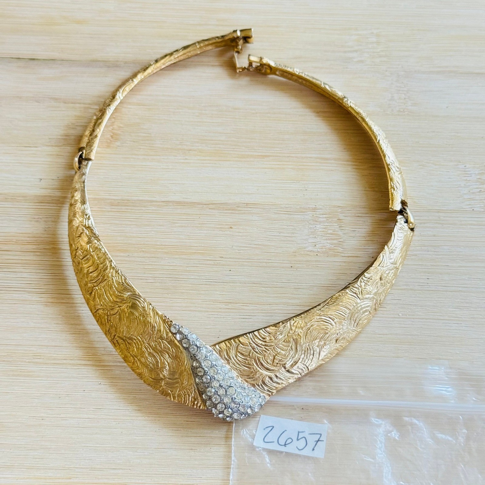 VTG Regal Crystal Rhinestone Necklace brushed Gold plated Bib choker Statement