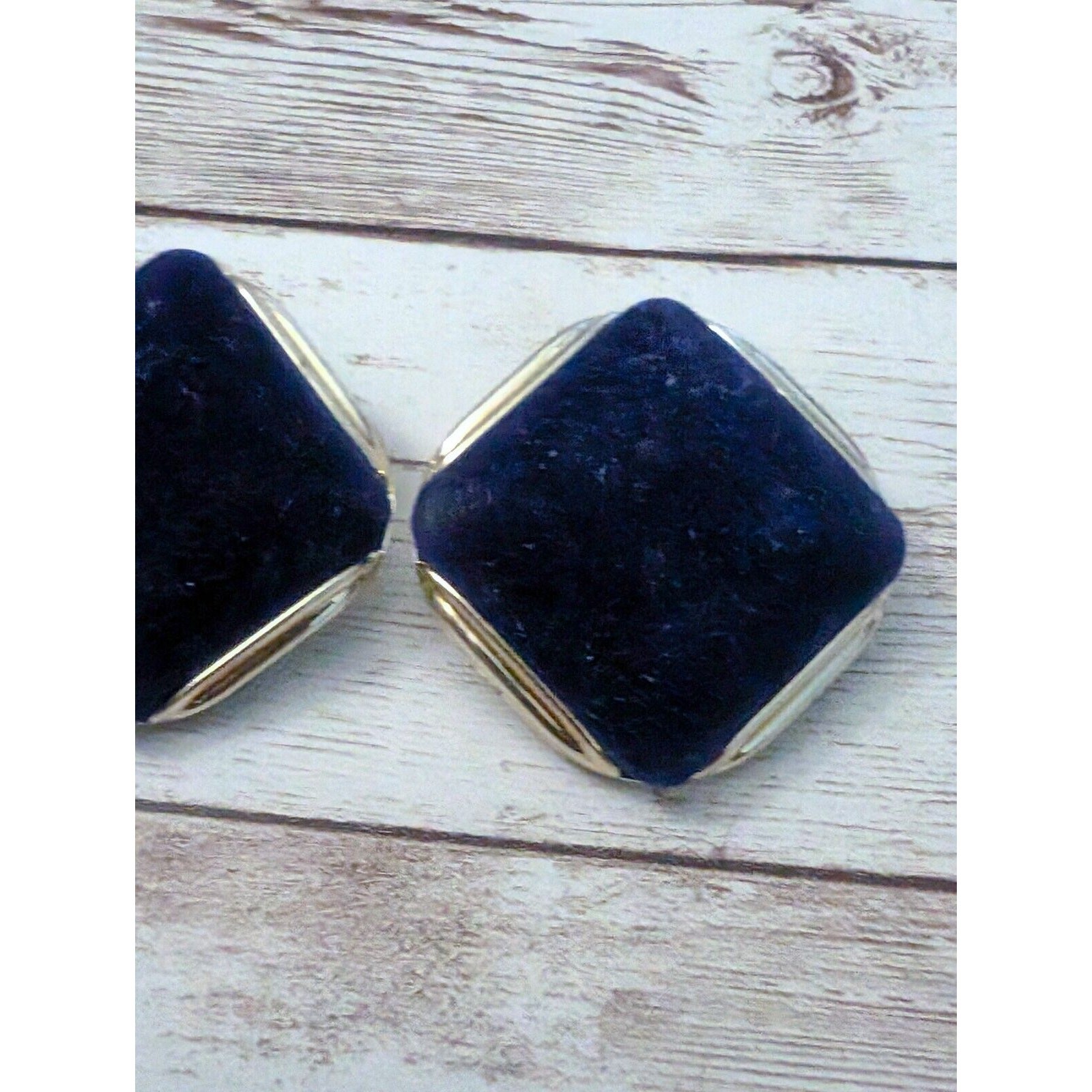 Vintage Clip On Earrings – Large Blue Fluffy Fabric